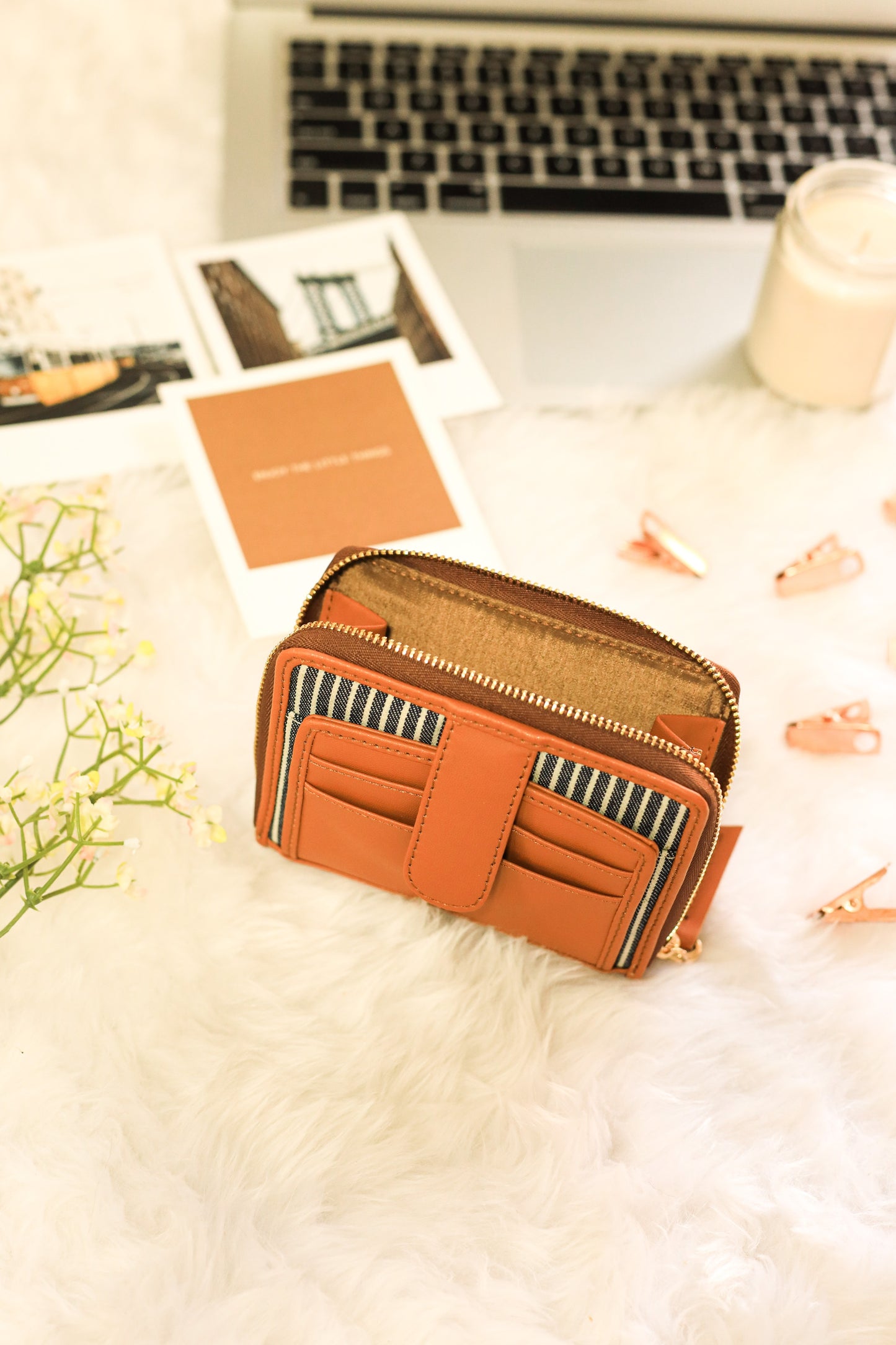 Mini Wallet- Tan Stripes
